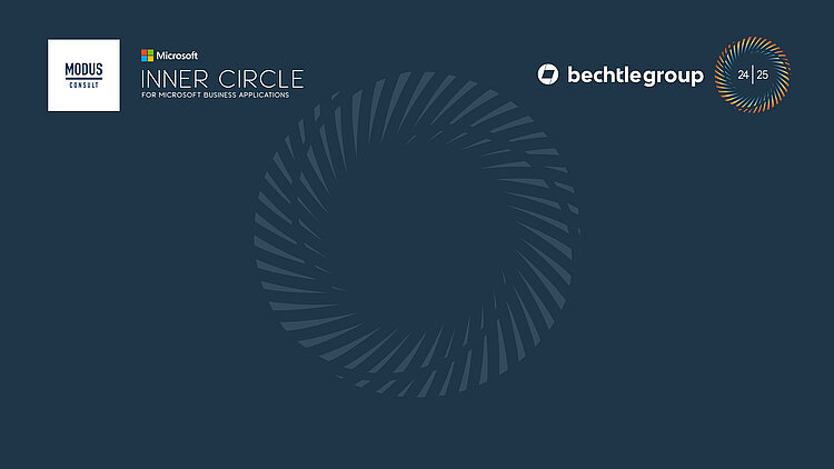 Blauer Hintergrund vom Inner Circle Award 2024 mit MODUS Consult Logo und Bechtle Group Logo.