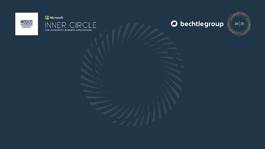 Blauer Hintergrund vom Inner Circle Award 2024 mit MODUS Consult Logo und Bechtle Group Logo.